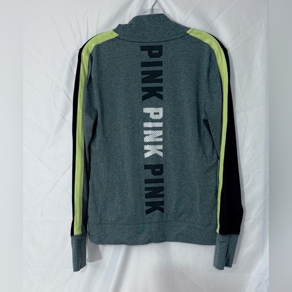 PINK VS Ultimate 1/4 Zip Pullover In Black/Grey With Pockets And Neon Accents - Picture 5 of 9